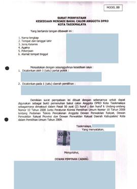 BERKAS CALON ANGGOTA DPRD KOTA TASIKMALAYA TAHUN 2009